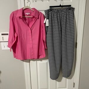 Pink Blouse 1x and Black Pants Set sz 1x NY collection pallazzo